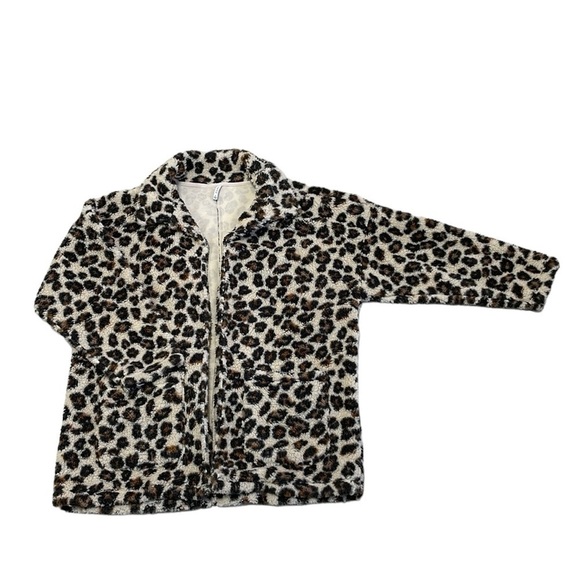 Z Supply Jacket Women's S Small Brown Tan Cheetah Print Fleece Open Front Coat - Picture 4 of 14